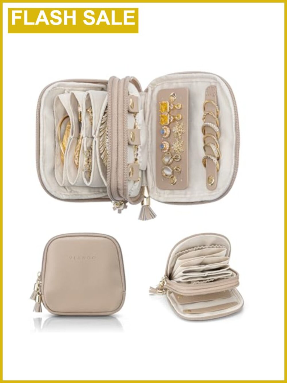 2-Layer Travel Jewelry Case Organizer for Necklaces Rings Earrings, Faux Leather